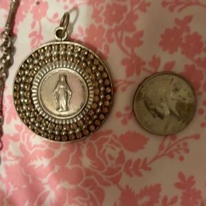 Elegant Silver Pendant Necklace Virgin Saint & Angels